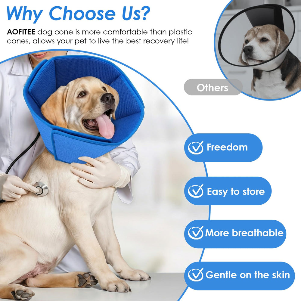 AOFITEE dog cone available in sizes from S to XL for large breeds.