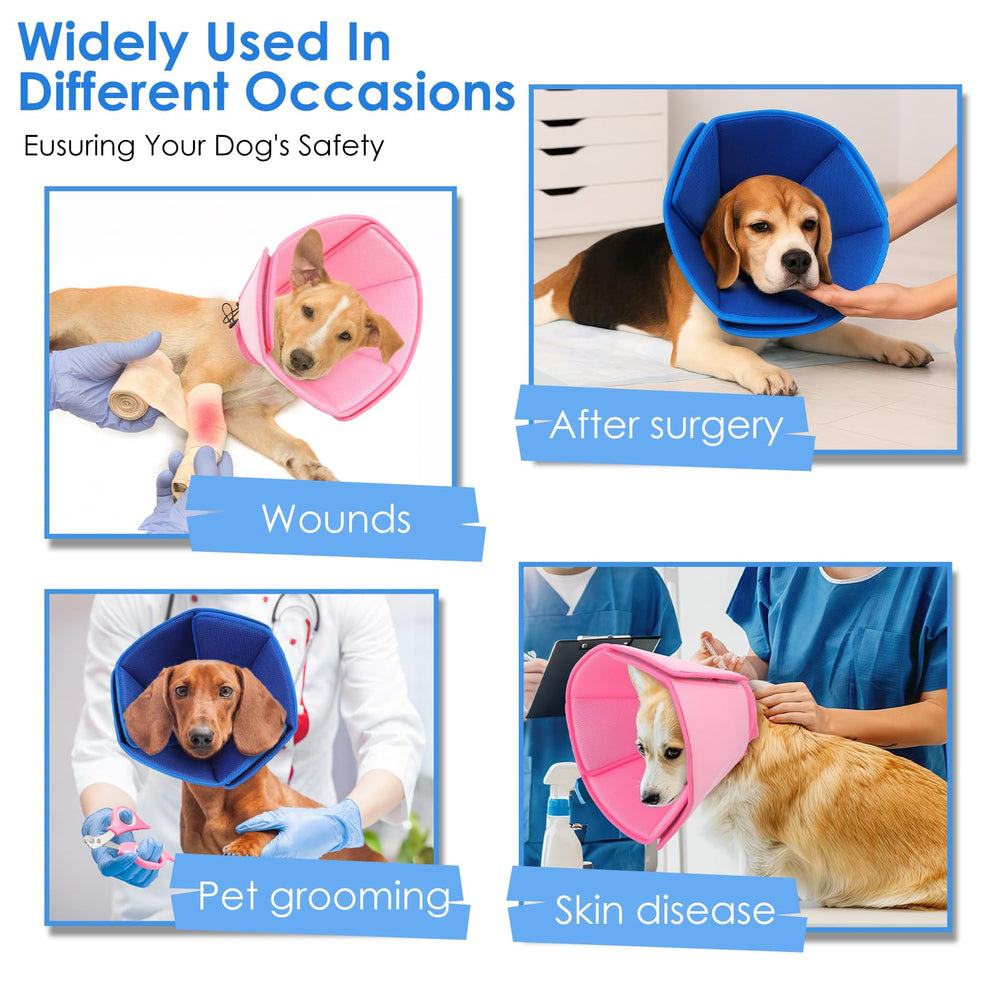 Secure, protective anti-licking dog cone by AOFITEE in blue XL.