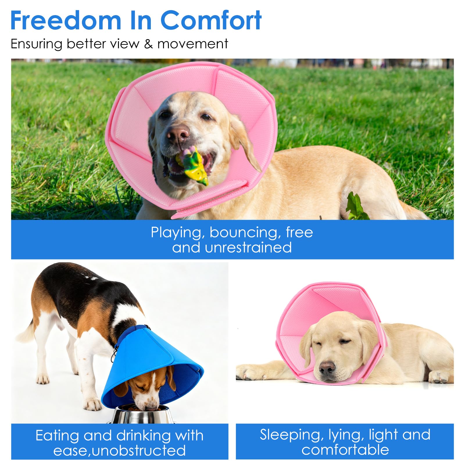 Soft cone comfort for large dogs from AOFITEE in blue XL.
