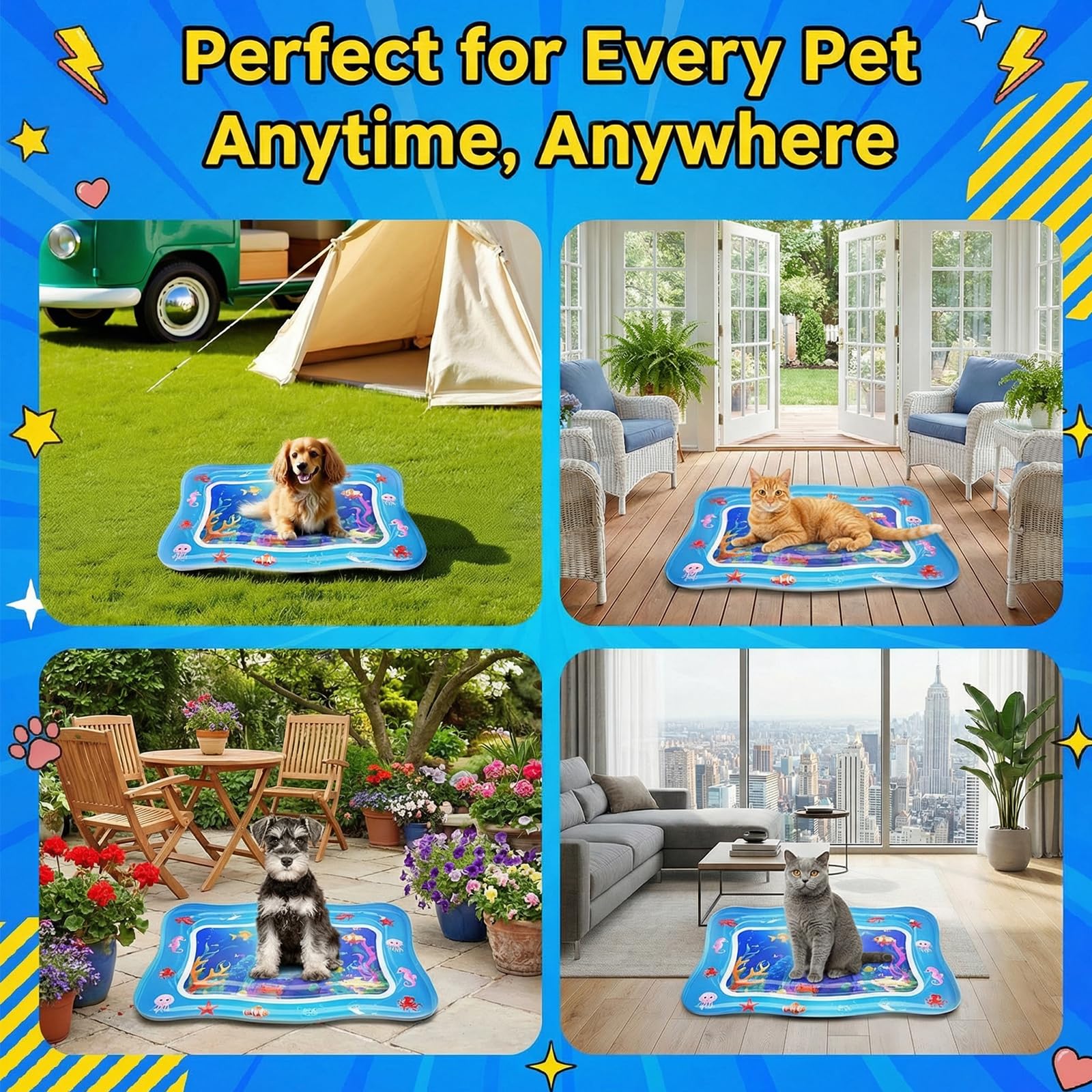Aoioploa Cat Water Mat 0.7mm PVC durability showcases bite-resistant, long-lasting play surface.