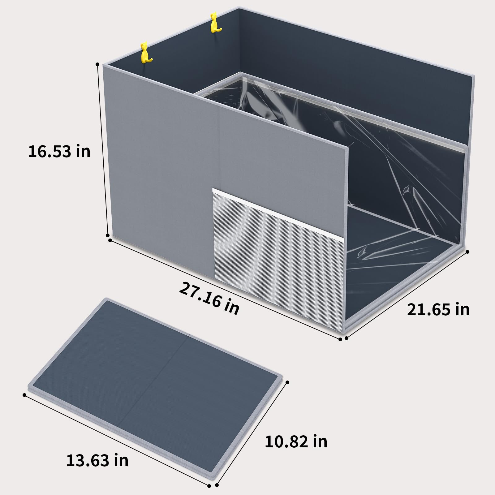 Aokeyee Cat Litter Box Enclosure 27x22x17 size fits most boxes for easy upgrading.