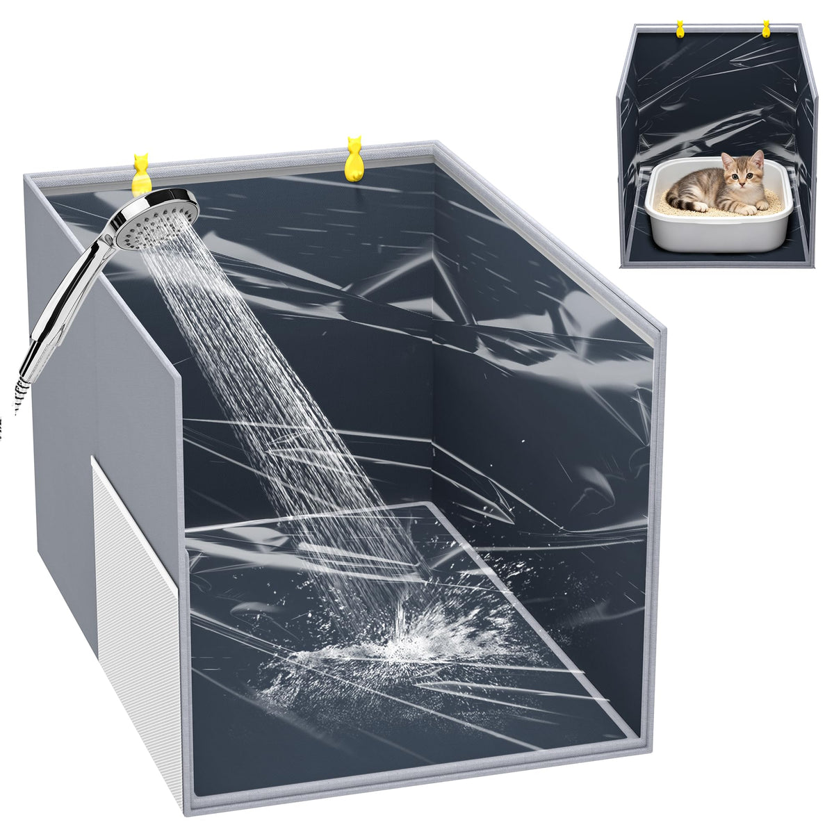 Aokeyee cat litter box enclosure splash guard high side protects floors