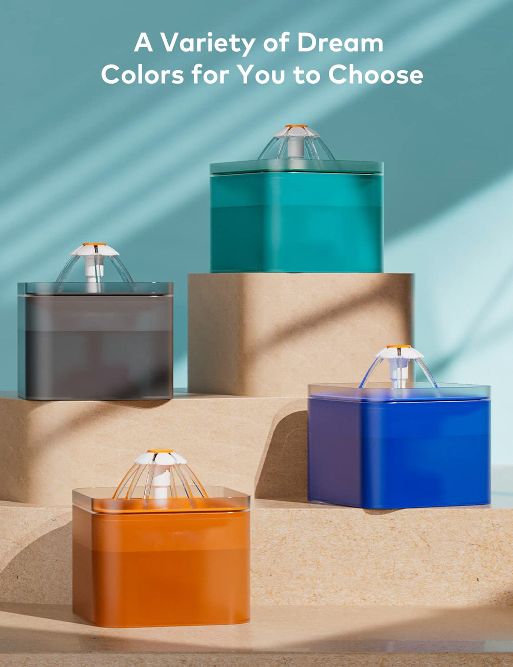 AONBOY 2L cat fountain offers ample fresh water between refills.