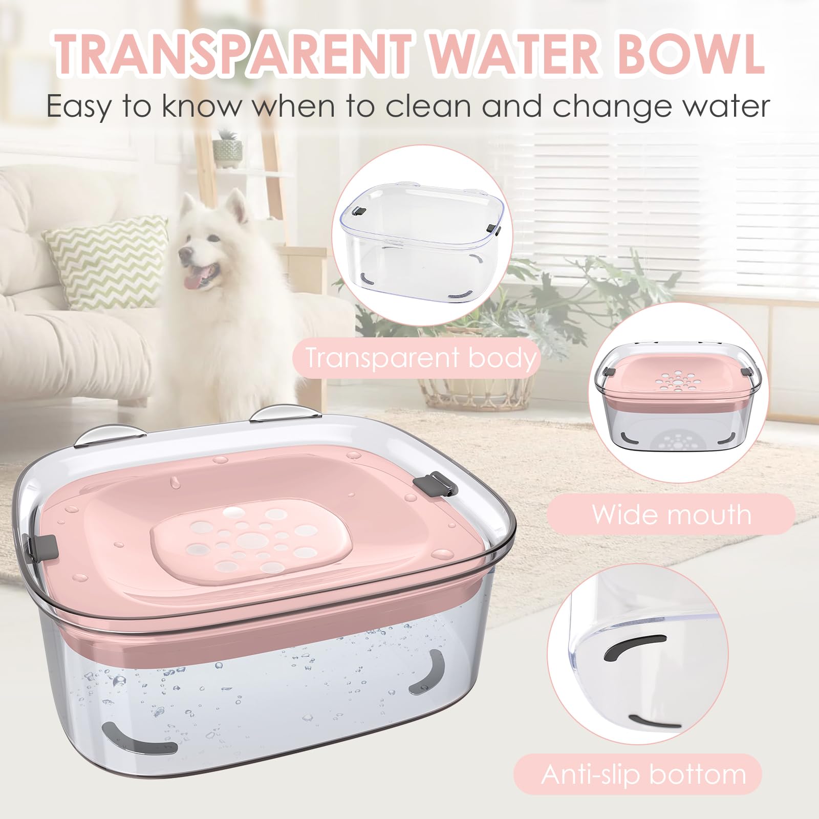 AONKEY 3L dog water bowl floating disk slows drinking and reduces splashes.