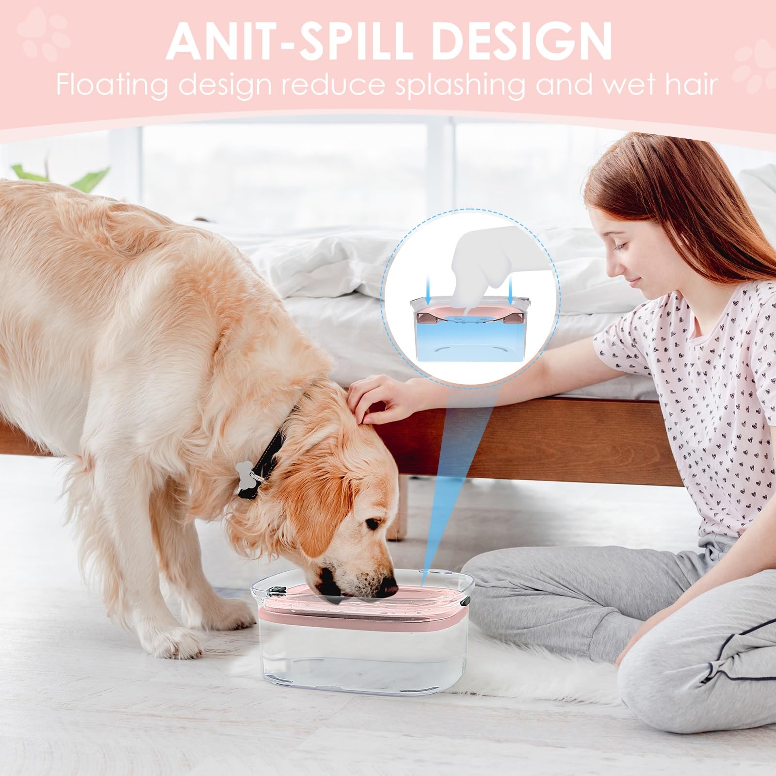 AONKEY 3L dog water bowl transparent design helps monitor water level.