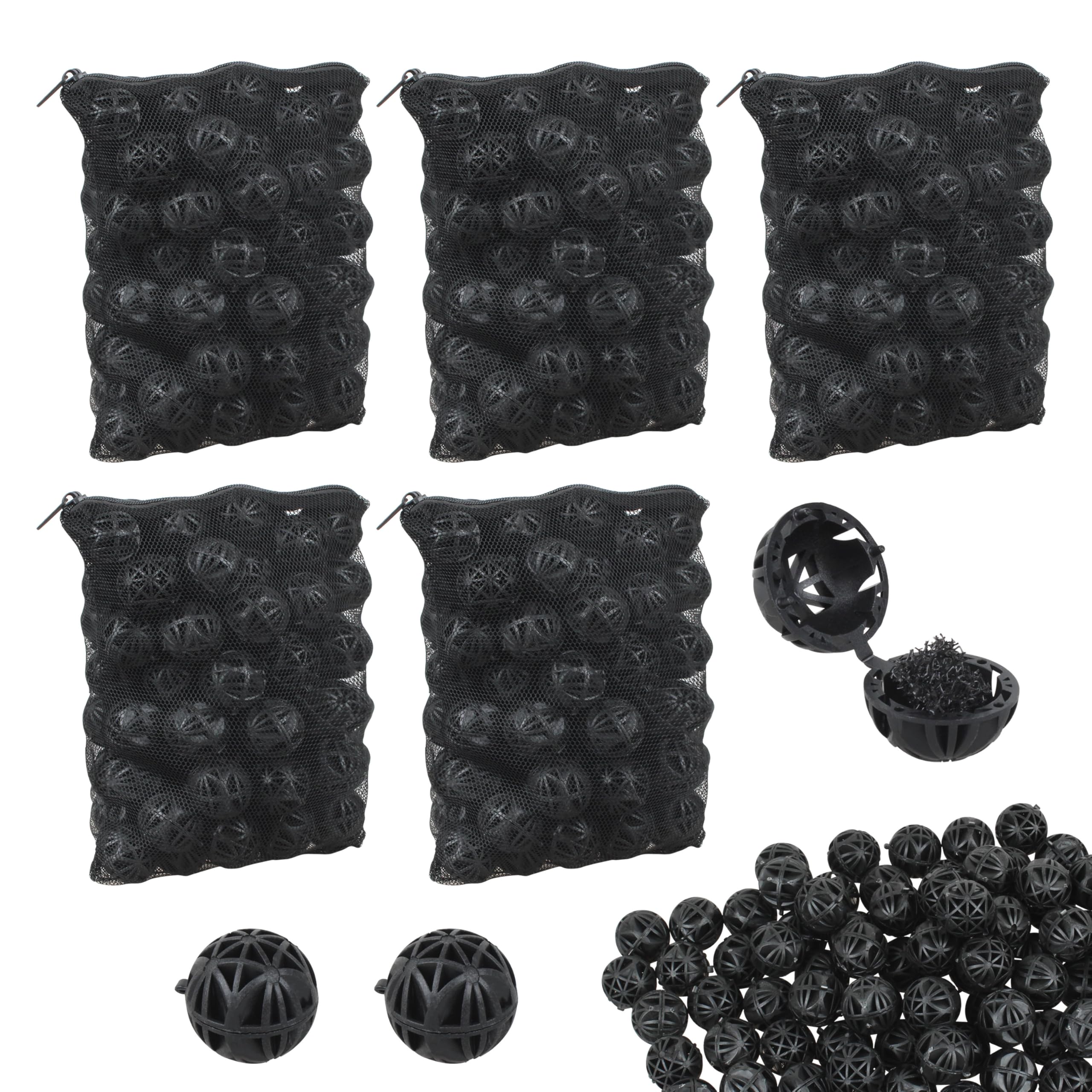 AOQIVIS 500 black bio balls for stable biological filtration in aquariums.