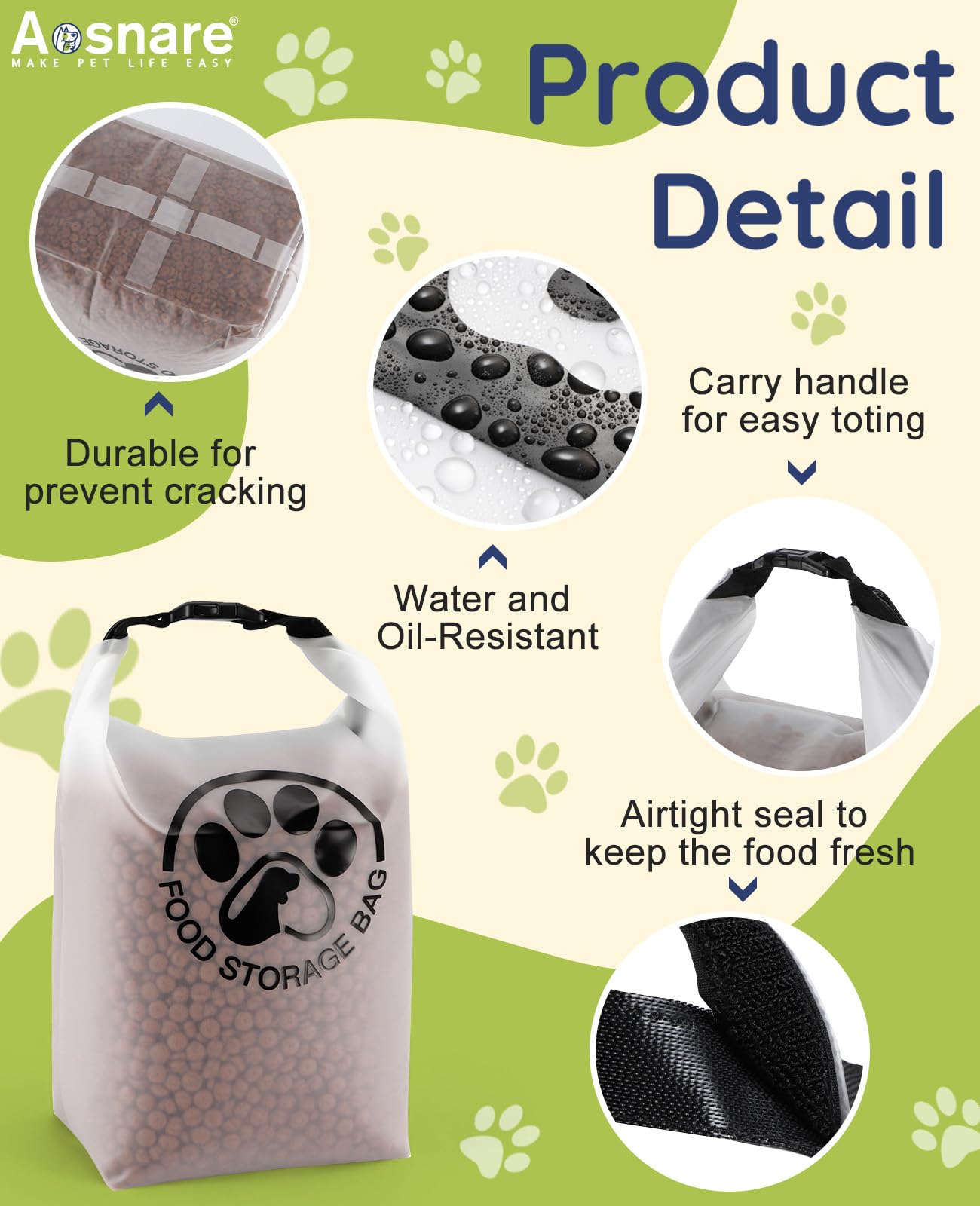 Aosnare sturdy carrying handle enables easy travel with pet supplies.