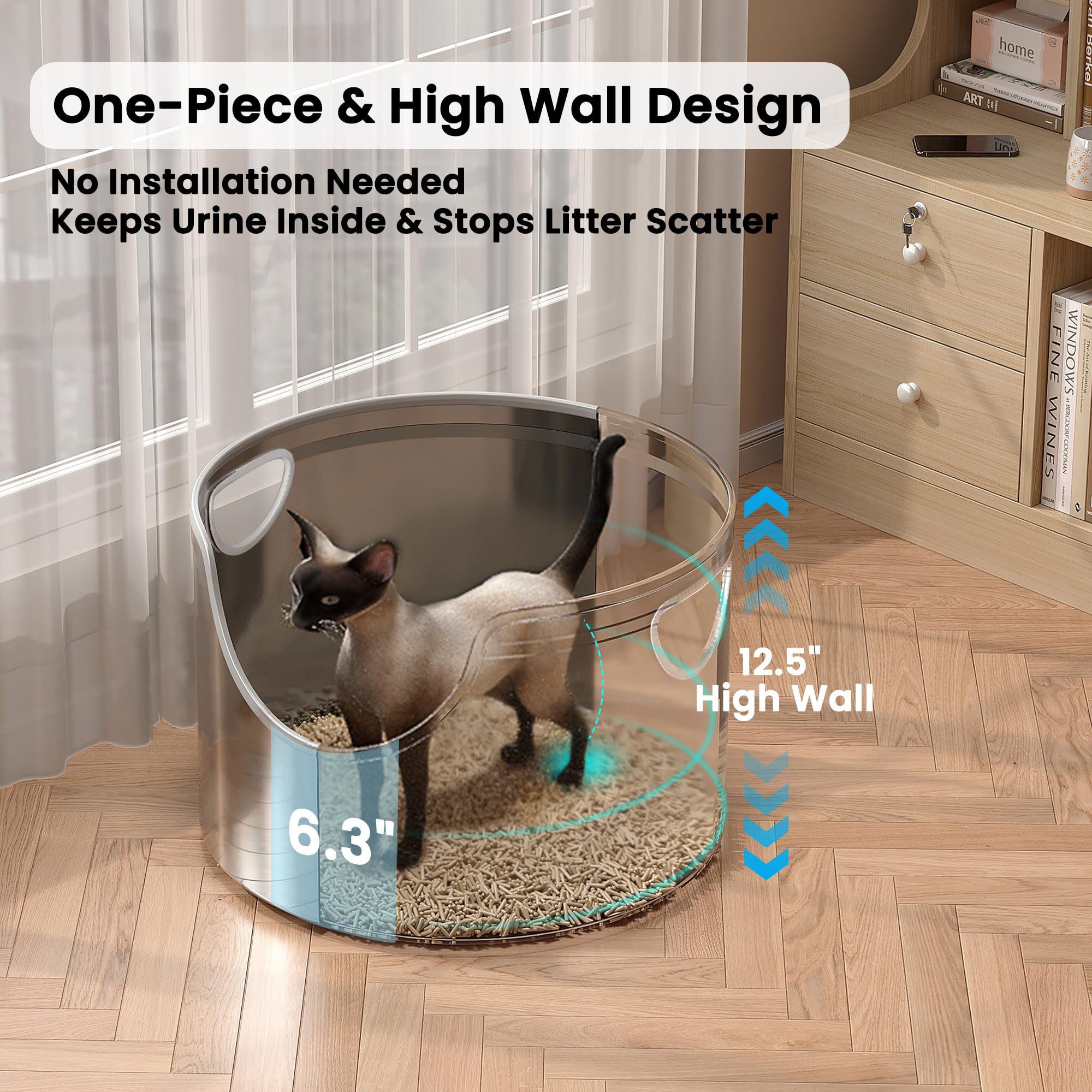 Aothey 12-inch-high-walls litter box helps contain litter and spills effectively.