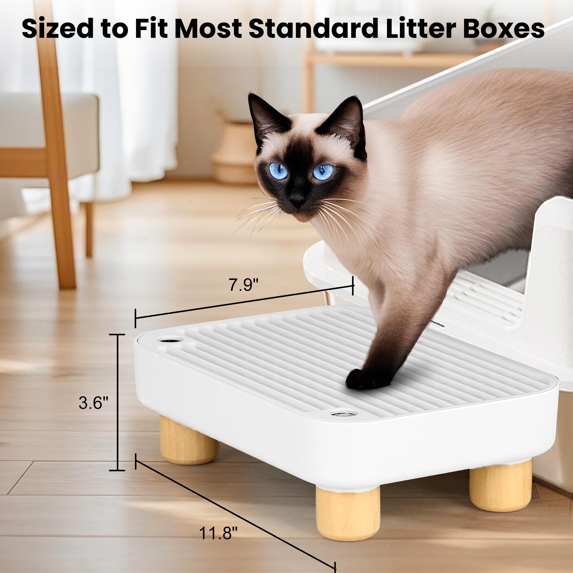 Aothey Litter Box Step mesh-tray catches litter to keep floors clean.