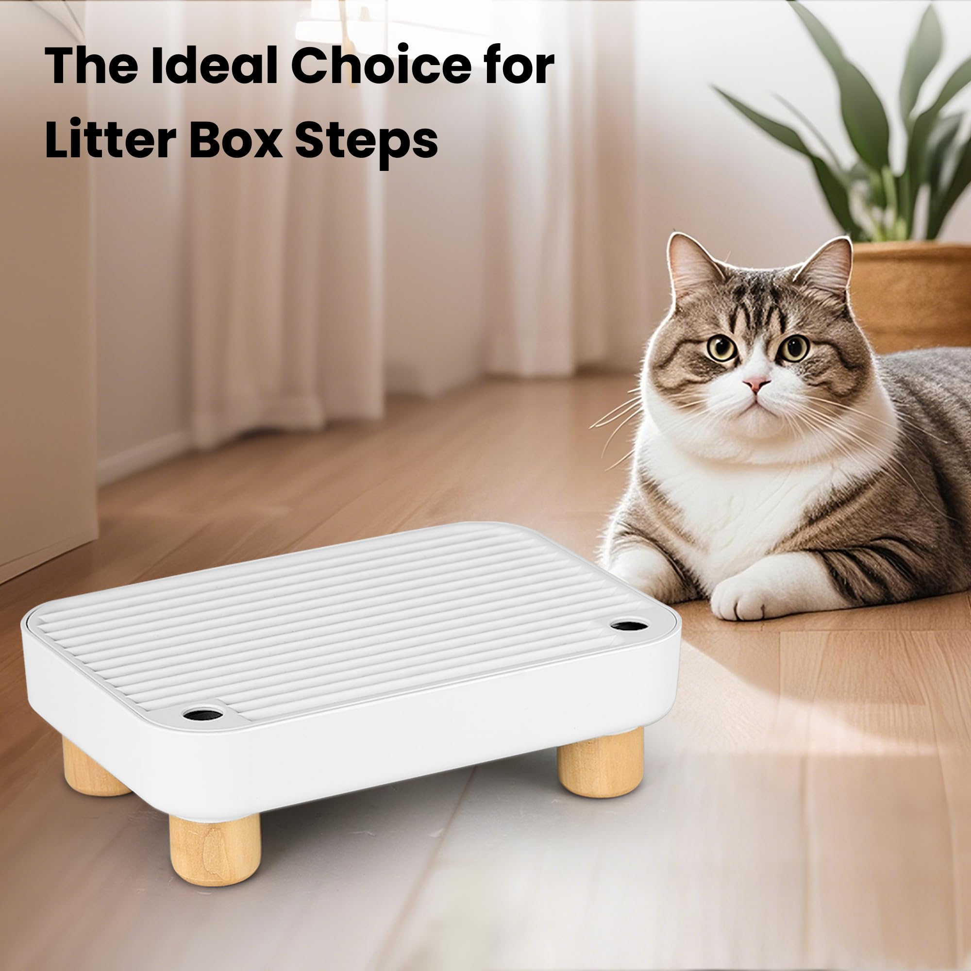 Aothey Litter Box Step stable wooden base prevents slipping on floors.
