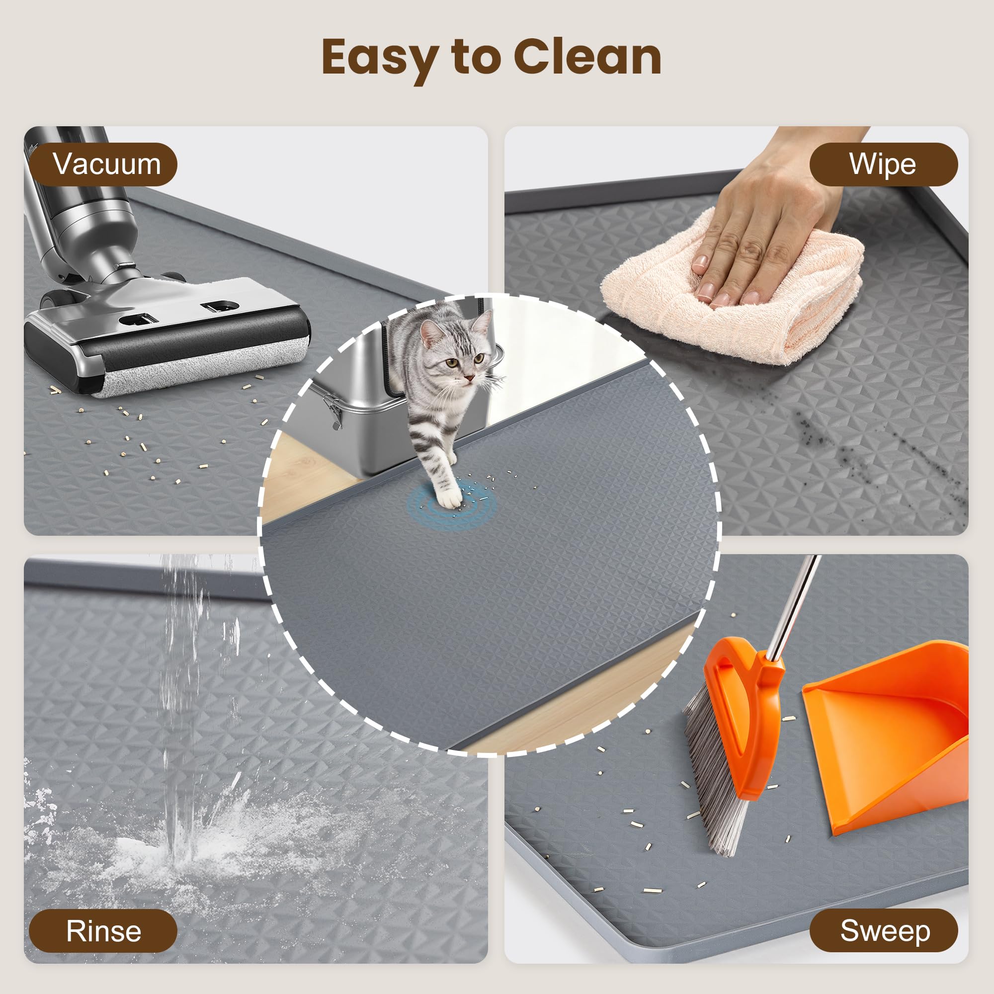 Aothey mat doubles as feeding or water-dispensing mat for pets.