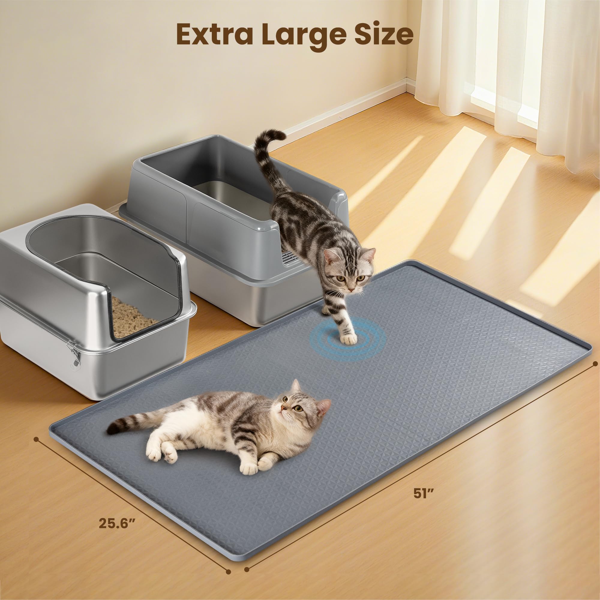 Aothey raised edge mat keeps litter contained and floors clean.