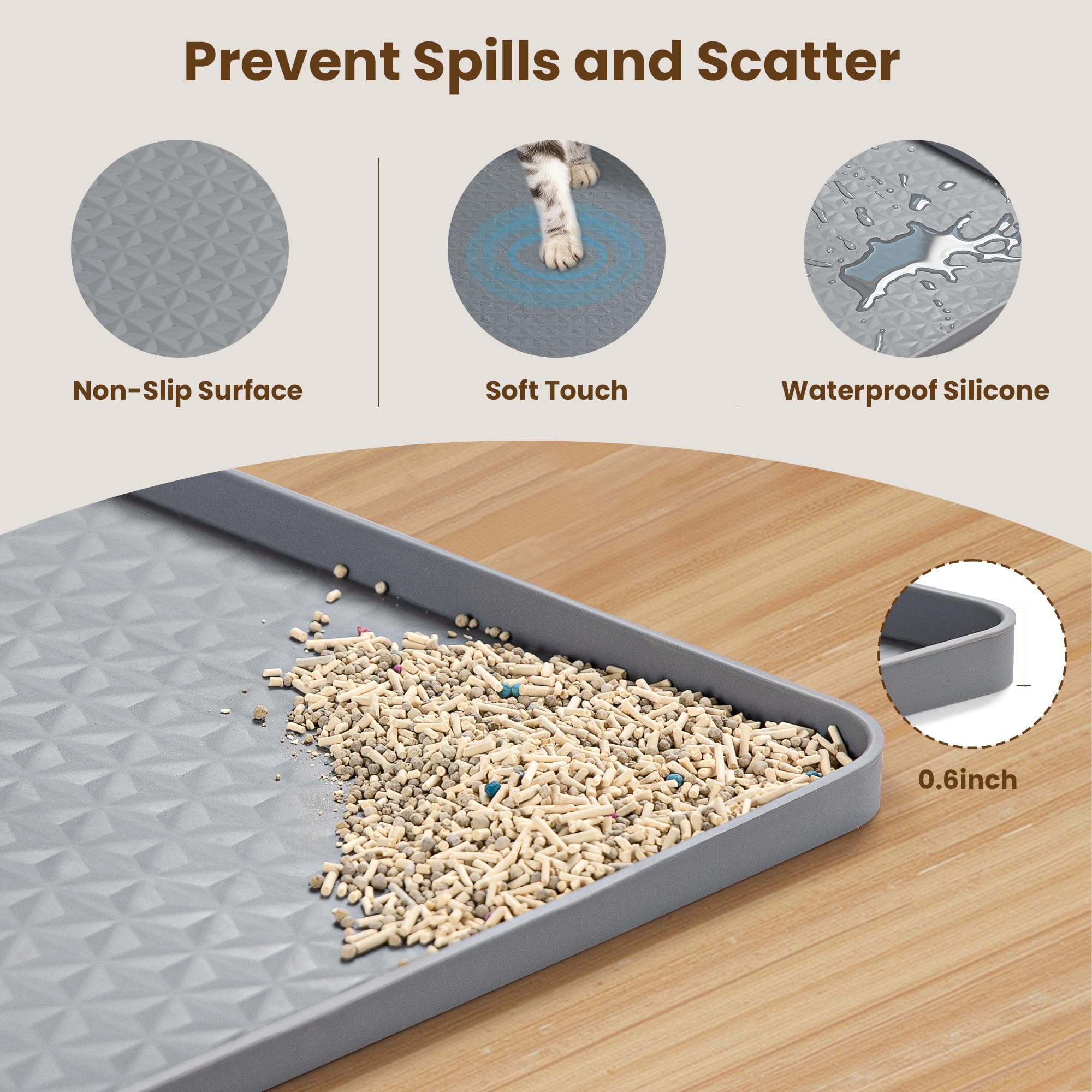 Aothey soft on paws litter mat feels gentle on paws.