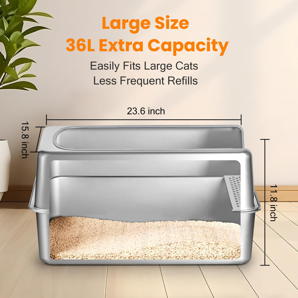 Aothey stainless steel litter box with anti-slip pads protects floors.