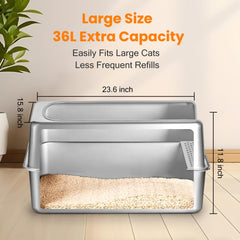 Aothey stainless steel litter box with anti-slip pads protects floors.