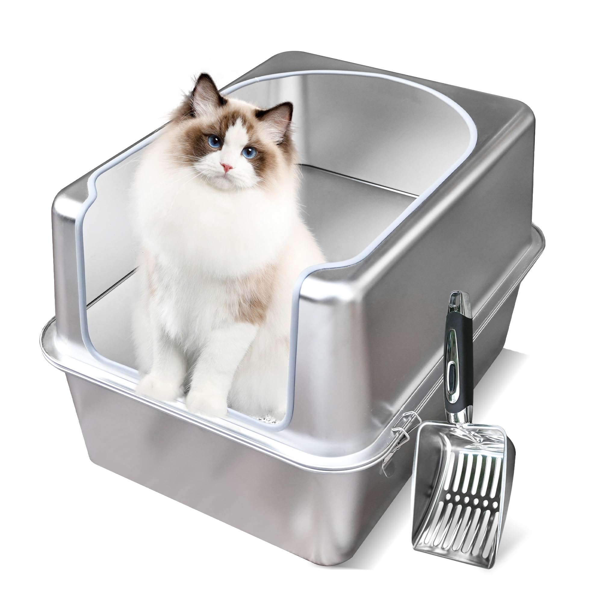 Aothey stainless steel litter box with lid and scoop for easy cleaning