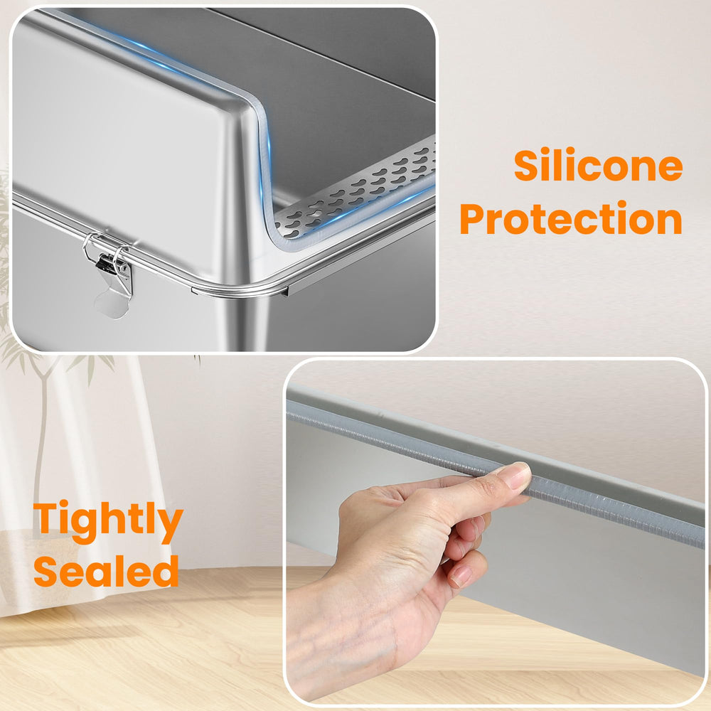 Aothey stainless steel litter box includes litter mat to catch scattered litter.