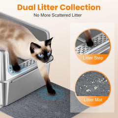Aothey stainless steel litter box with round edge design for safe use.