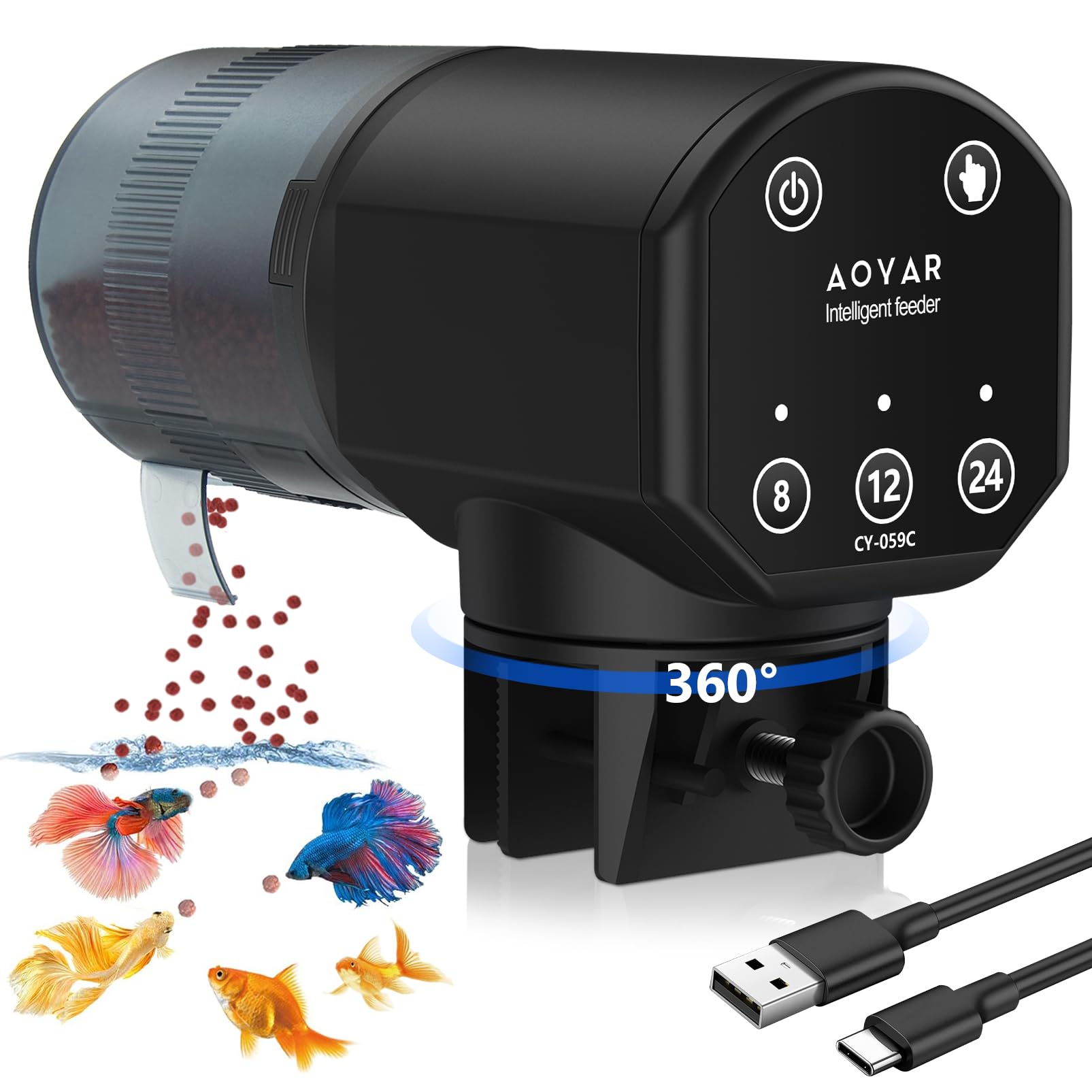 Aoyar automatic fish feeder box showing packaging and setup ease.