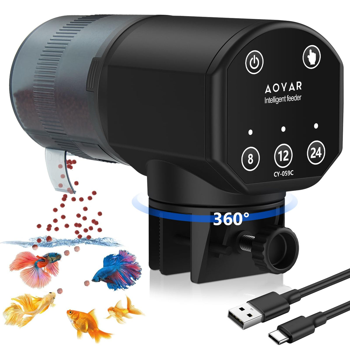 Aoyar automatic fish feeder box showing packaging and setup ease.