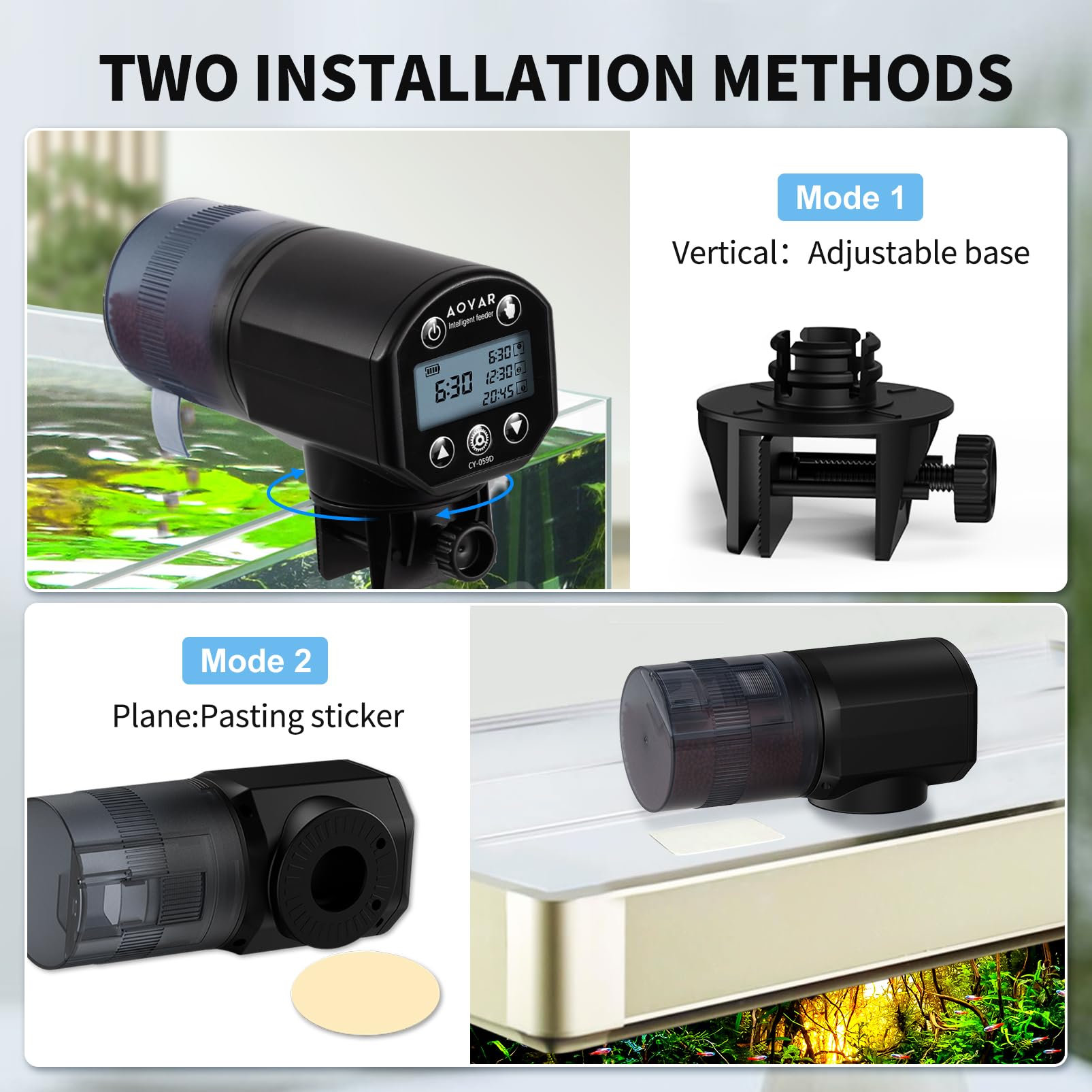 Aoyar clamp-and-sticker setup for flexible placement on tank covers