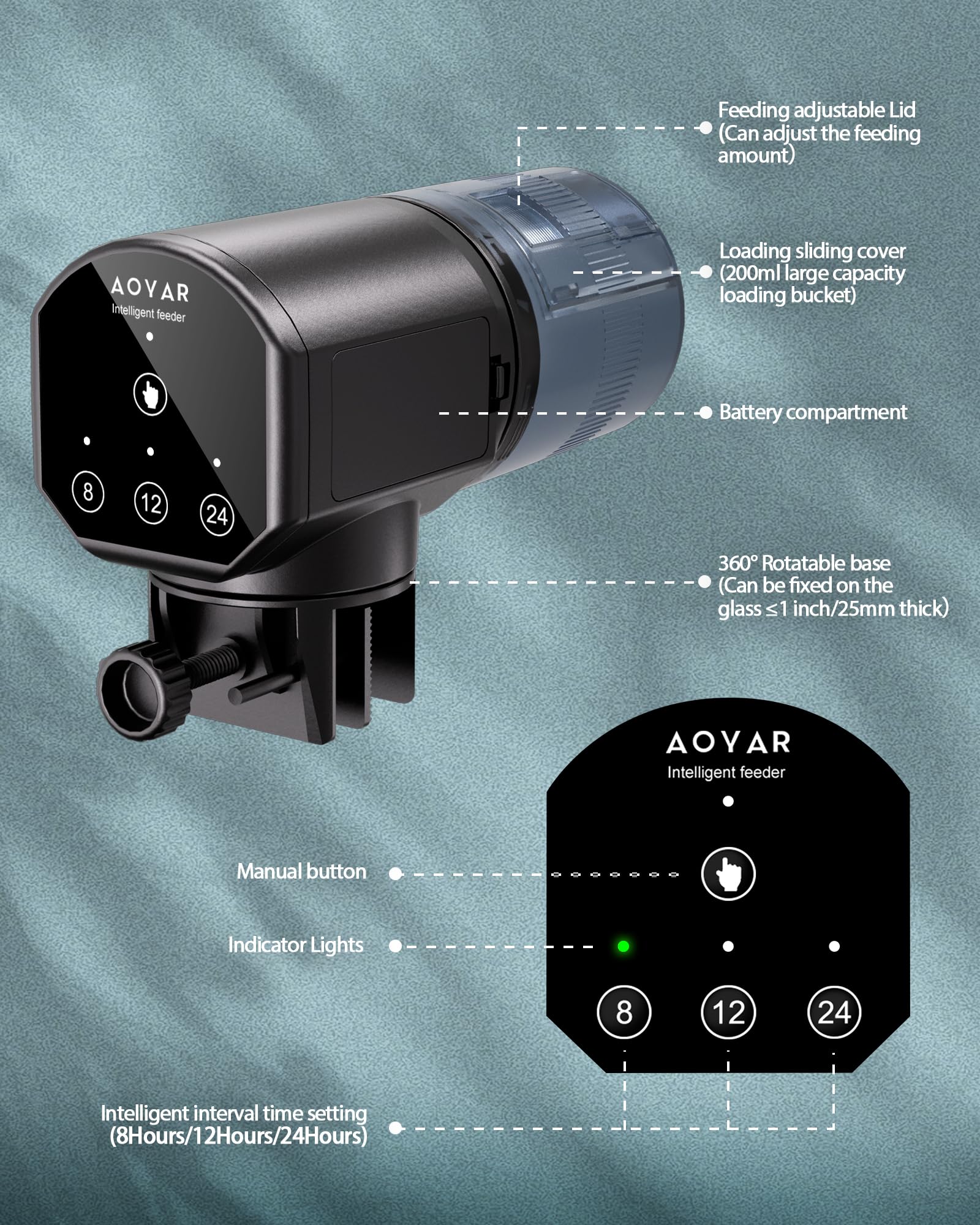Aoyar in-tank use demonstrates 360° rotation for placement.