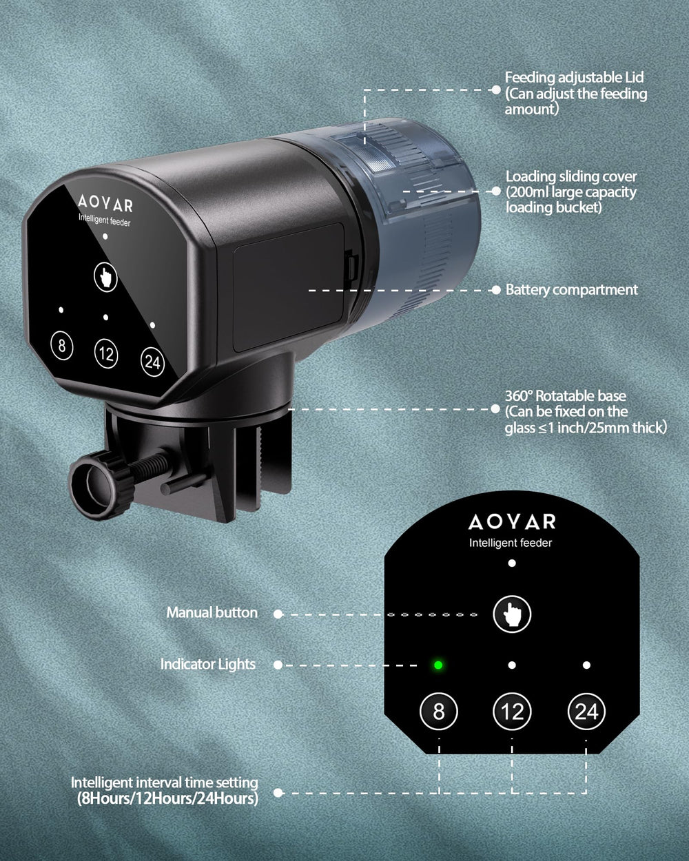 Aoyar in-tank use demonstrates 360° rotation for placement.