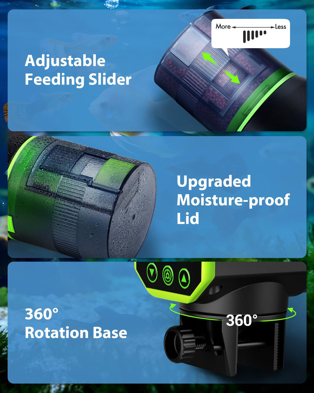 Aoyar WiFi fish feeder adjustable mounting options for different tanks.