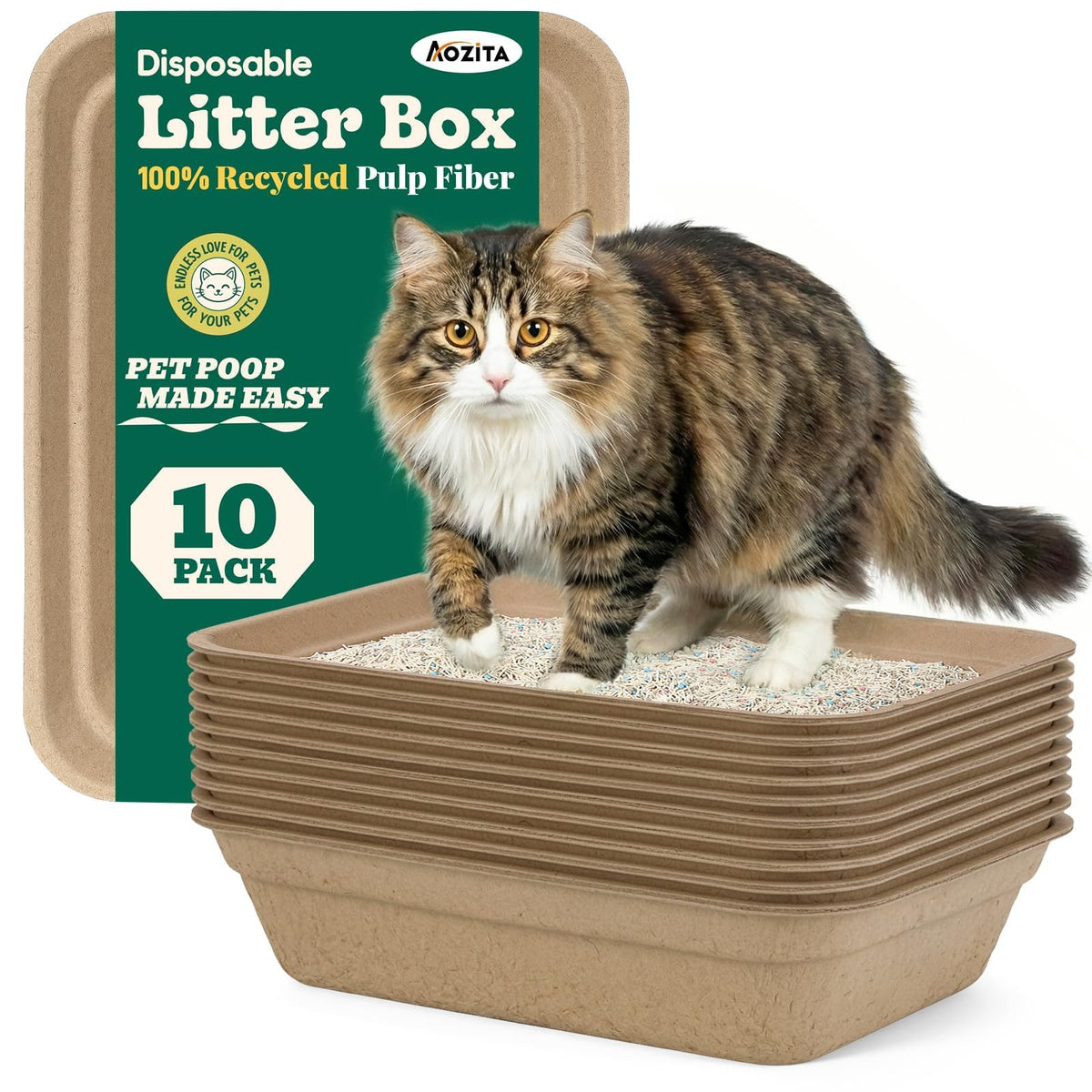 AOZITA 10-count disposable litter box ready for travel and mess-free use.