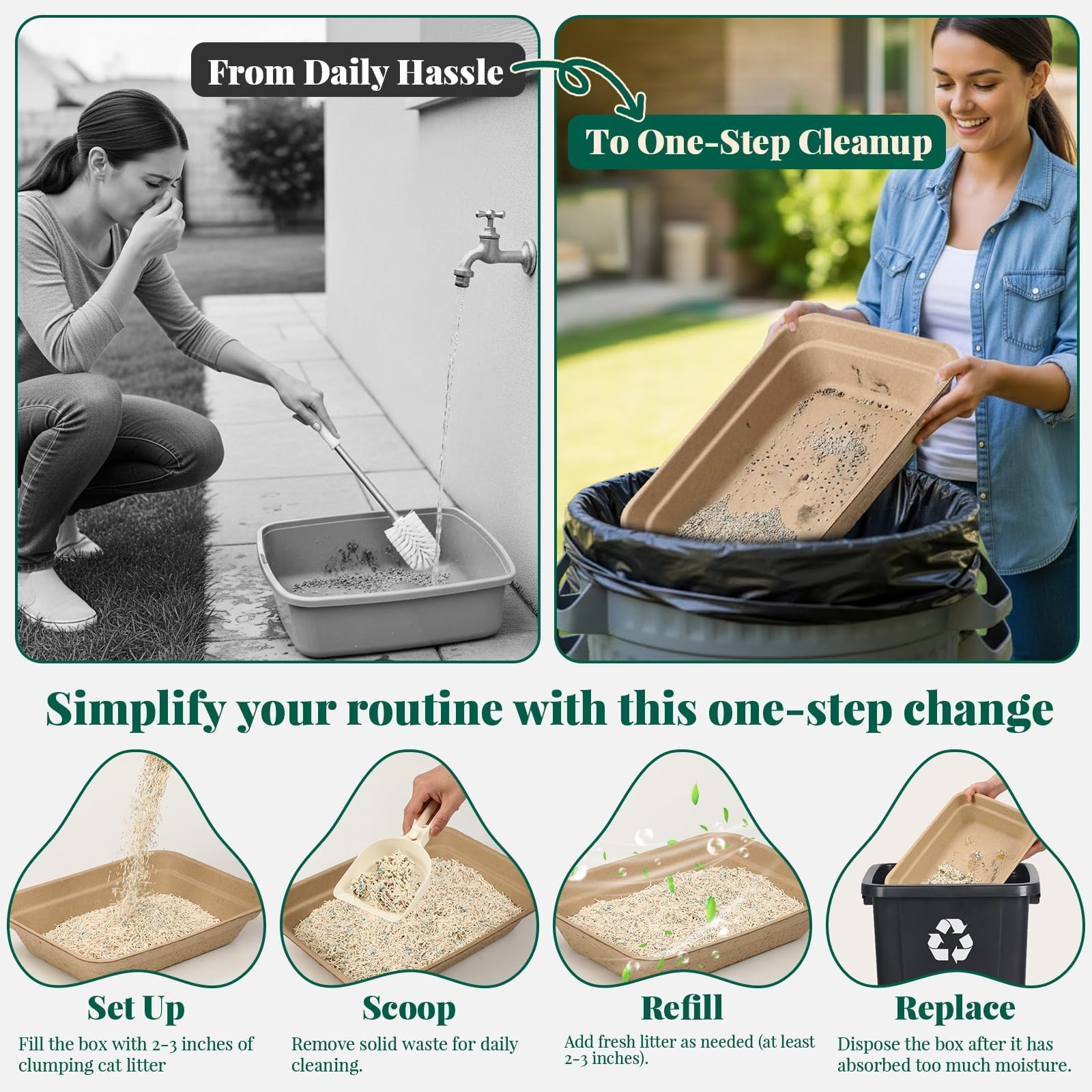 AOZITA lightweight, travel-ready litter box for trips and weeks.