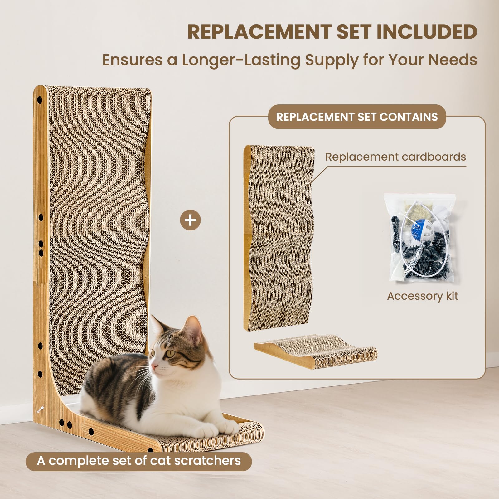 AOZITA wood-frame scratcher shows durable construction with replaceable inserts