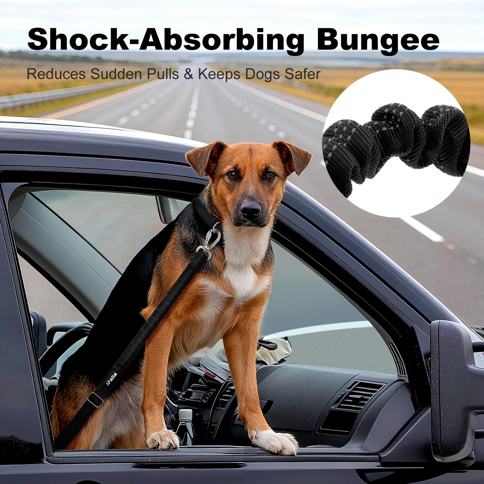 APAKBAK adjustable-length dog seat belt for a snug travel setup