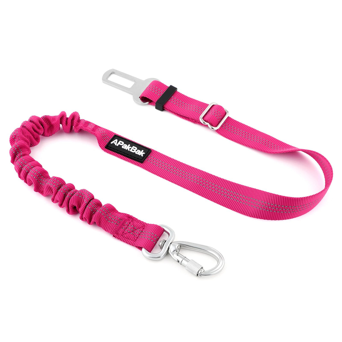 APakBak dog seat belt with locking hook keeps the pet secure in the car