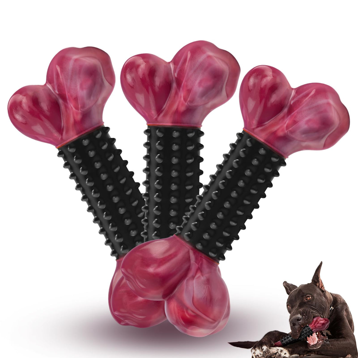 Apasiri bacon-flavored tough dog toy with nylon end for big chewers.