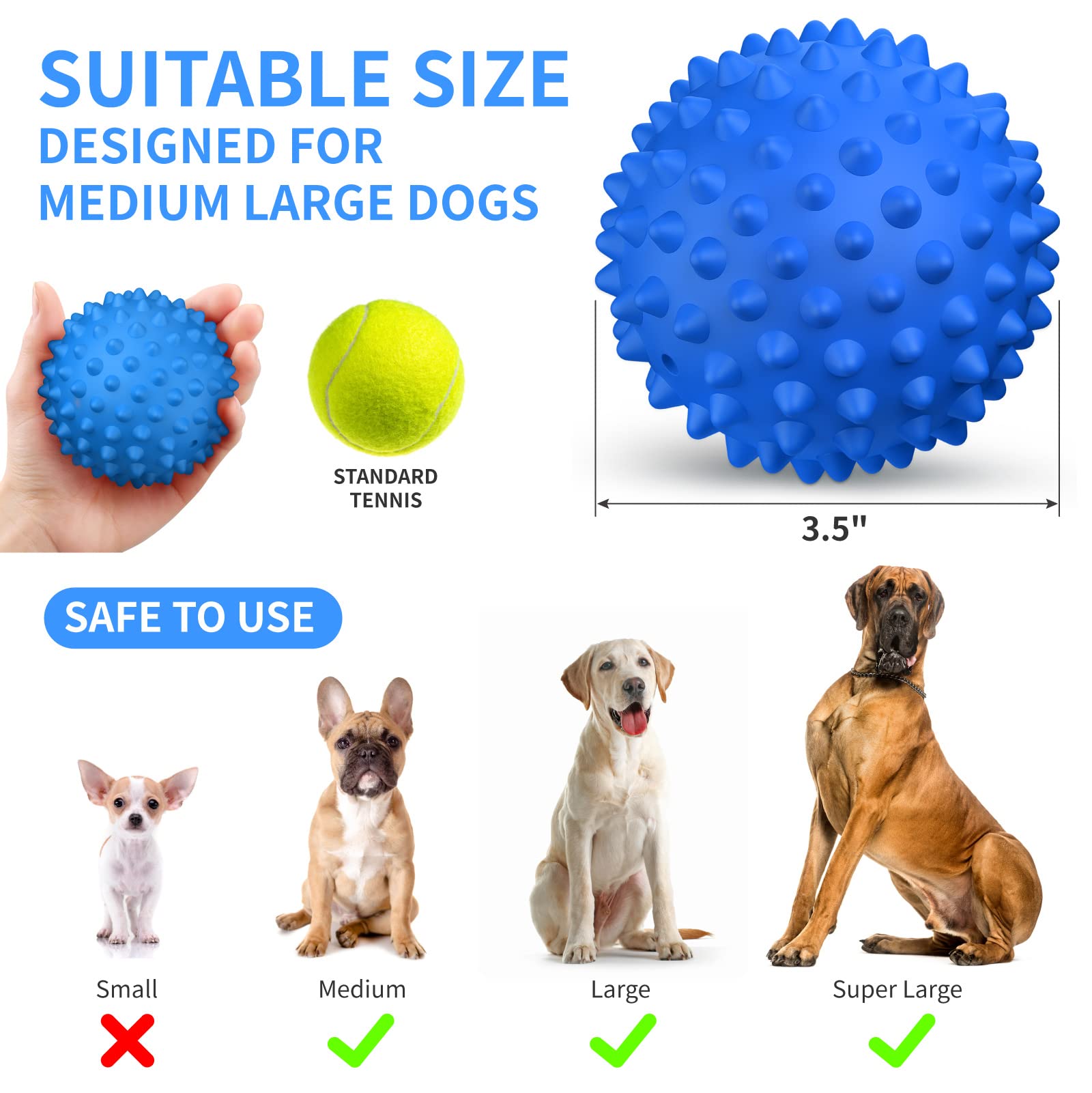 Apasiri 3.5-inch dog ball fits large breeds and reduces choking risks.