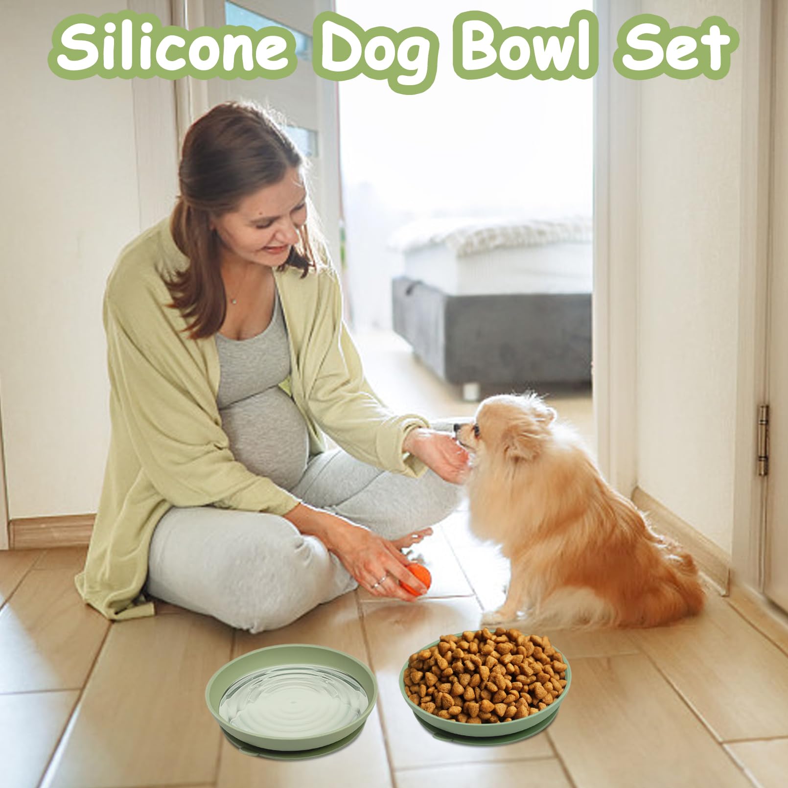 Apatal modern round green dog bowl suits small to mid-size pets.