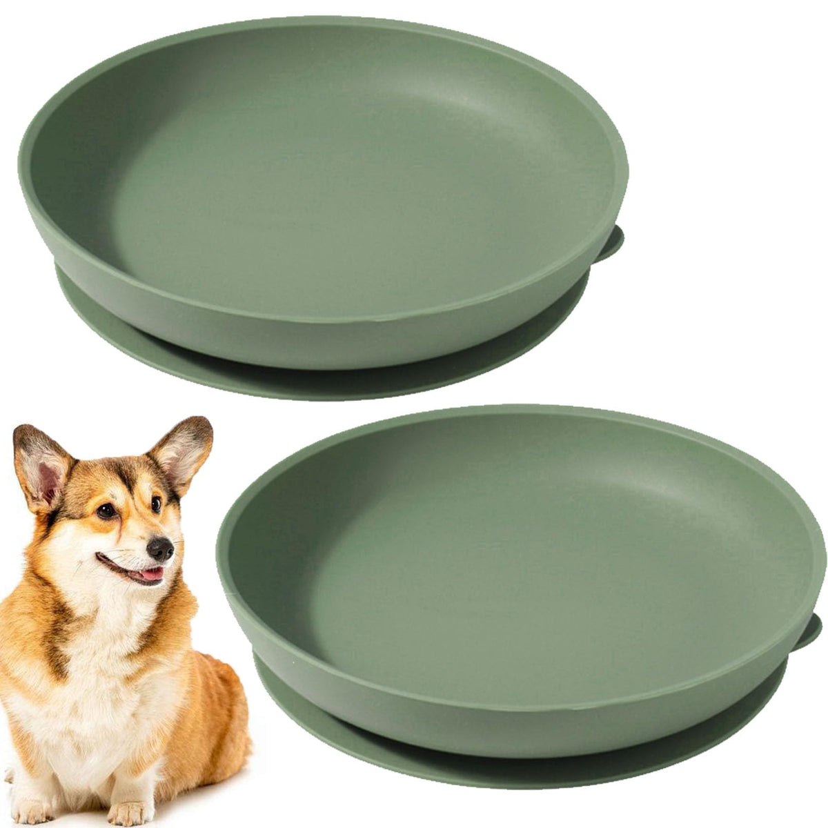 Apatal silicone dog bowl set in green with suction base for mess-free feeding.
