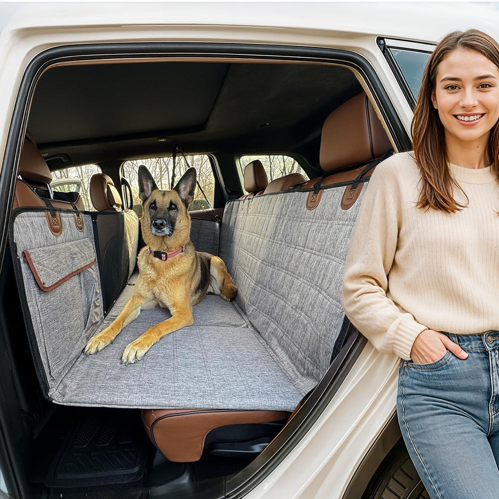 APetsPlanet backseat extender gray front view showing extra space for your dog on trips