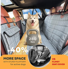 APetsPlanet dog seat cover hard bottom platform distributes space for comfortable stretches.