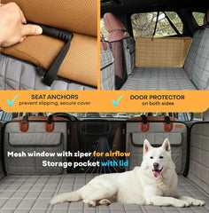 APetsPlanet seat cover features see-through mesh window enhances airflow and keeps dogs calm.