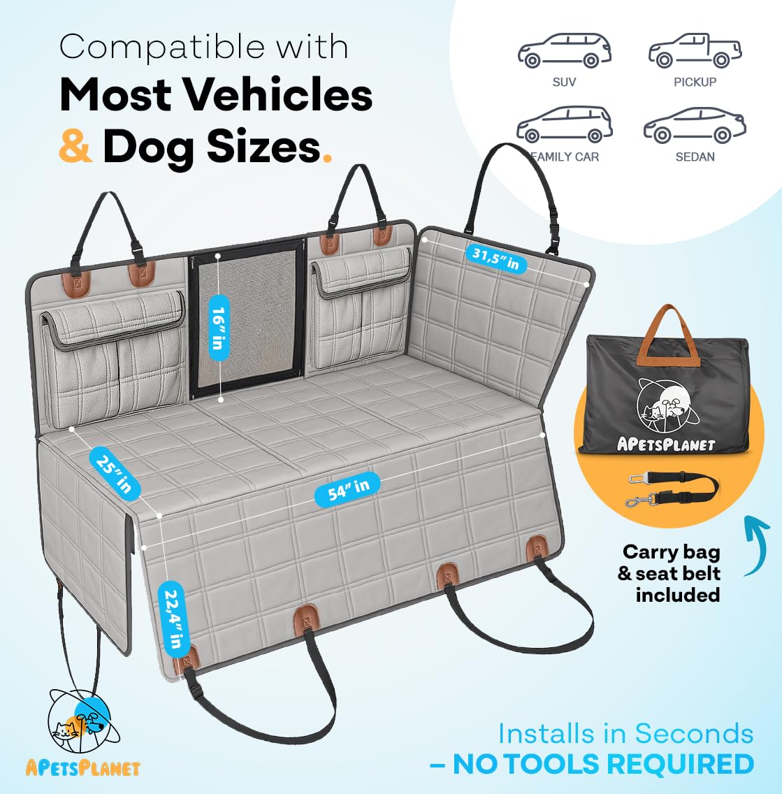 APetsPlanet waterproof fabric protects upholstery from paws, drool, and accidents.