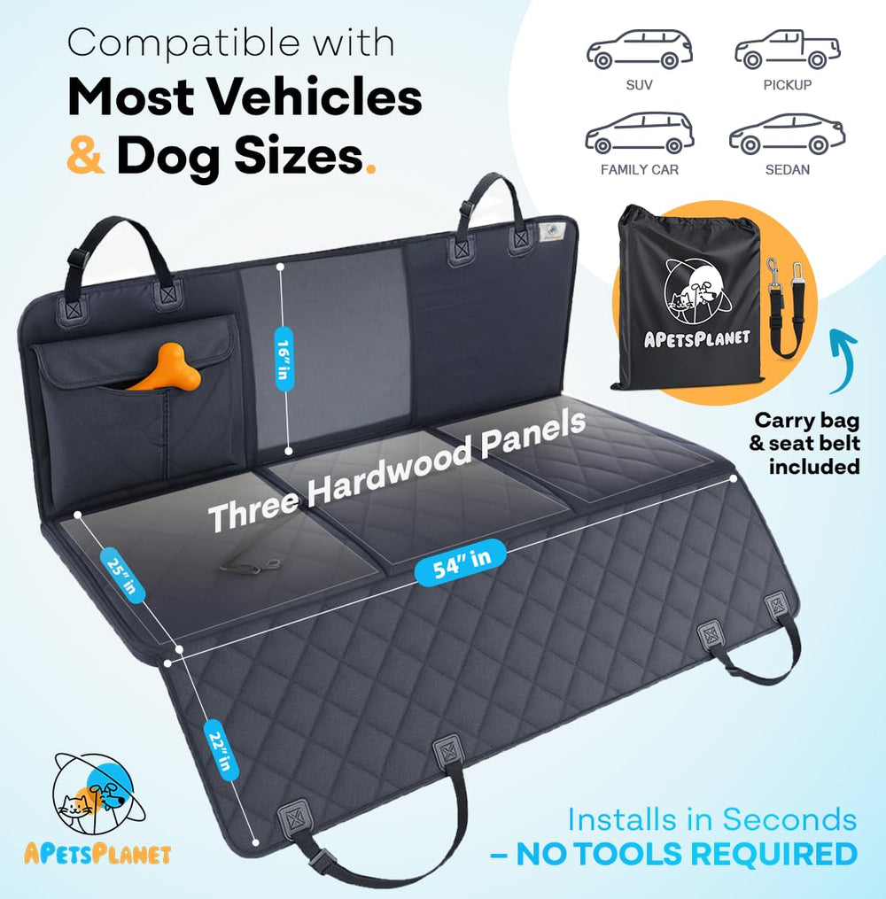 APetsPlanet black car protector includes safety belts for secure rides