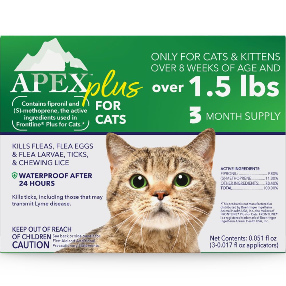 Apex Plus cat flea treatment bottle ready for topical application for 30-day protection.