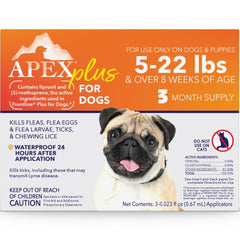 Apex Plus bottle pour demonstrates easy application for quick flea protection.