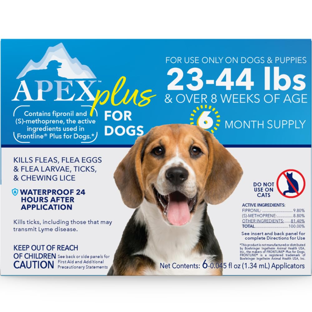APEX Plus dog flea treatment packaging shown for easy-at-home use