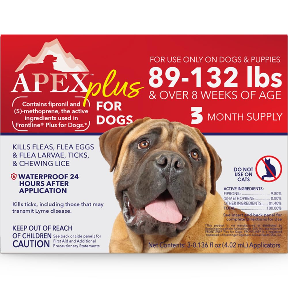 Apex Plus XL box packaging showcasing dog flea and tick protection for large breeds