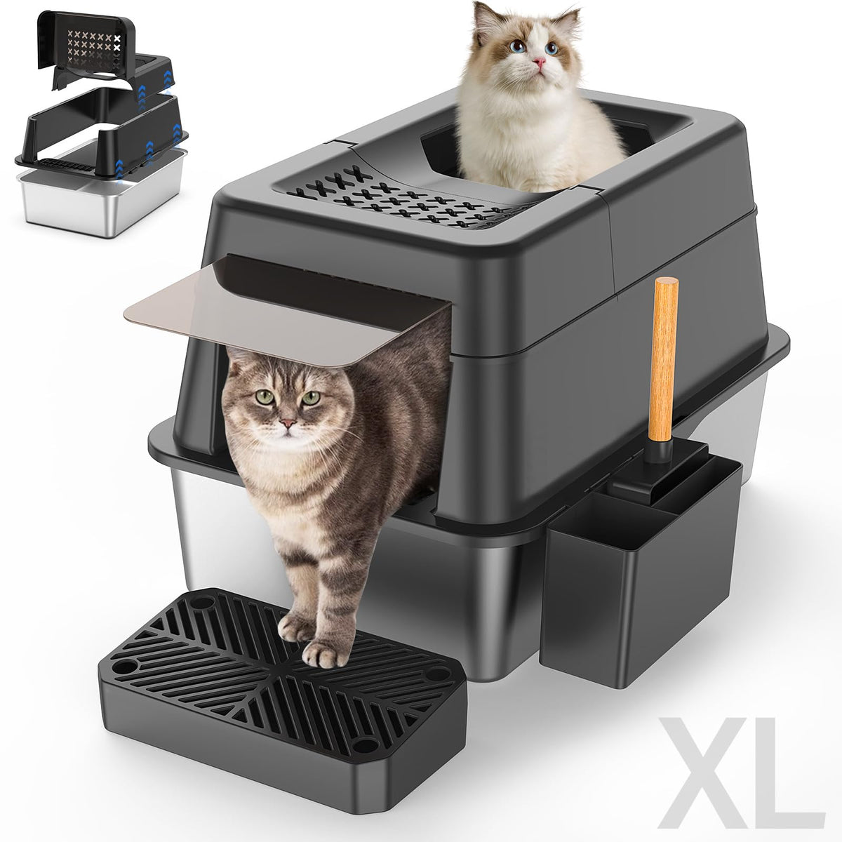 Aphyxen stainless steel litter box lid with durable surface for easy cleaning