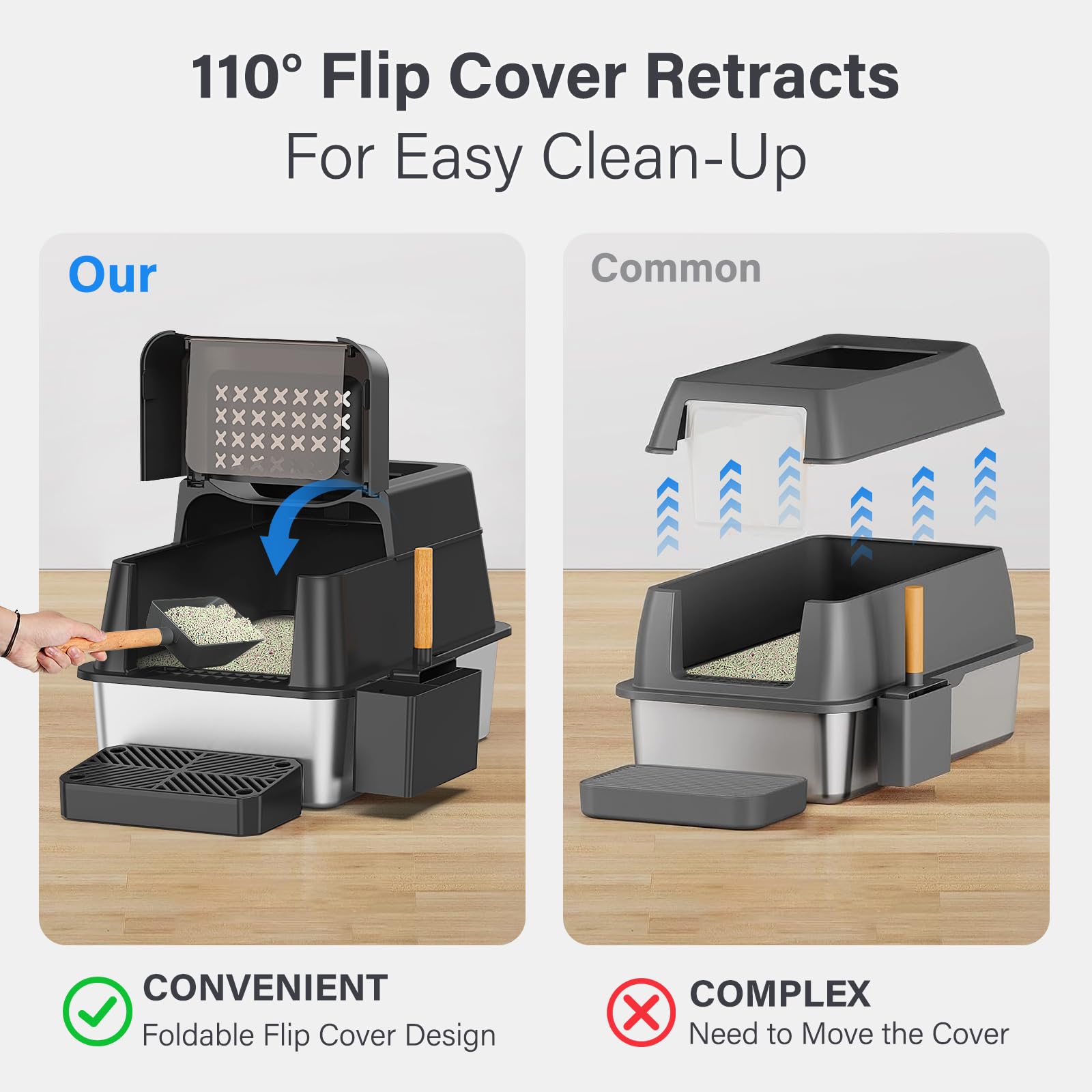 Aphyxen XL enclosed litter box in use provides privacy and reduced scatter