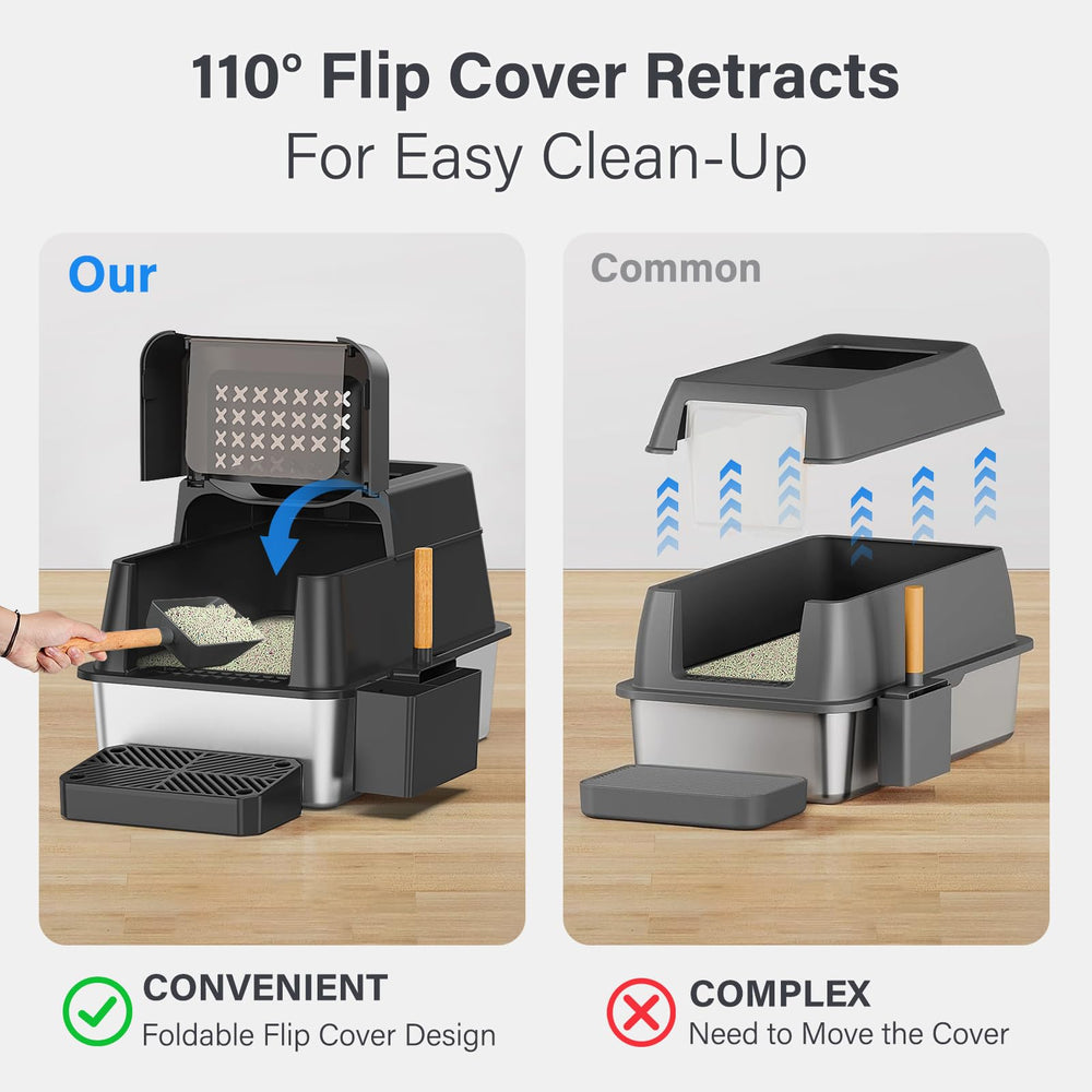Aphyxen XL enclosed litter box in use provides privacy and reduced scatter