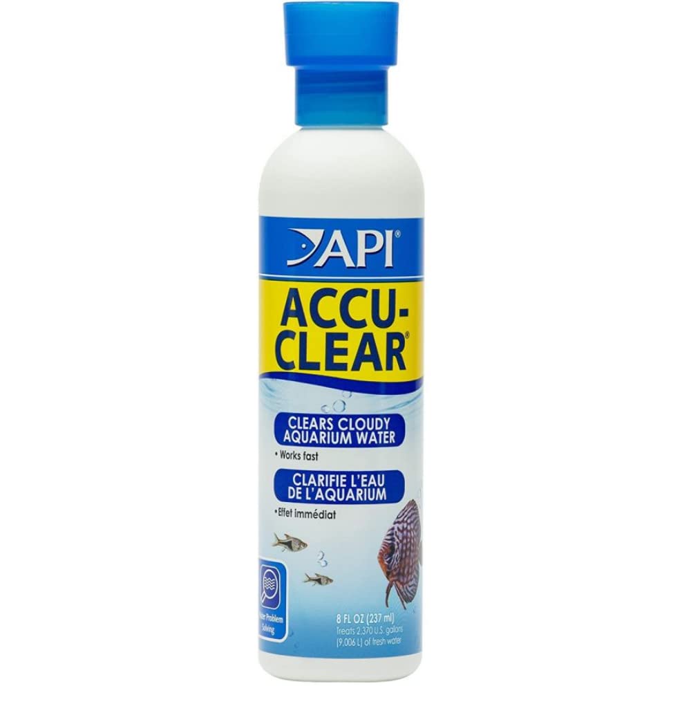 API Accu-Clear water clarifier bottle improving aquarium clarity.
